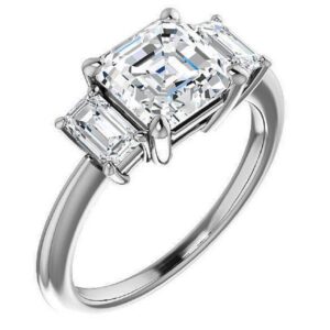 2 Ct Asscher Cut Colorless Moissanite Engagement Ring Set, Wedding Bridal Ring Set Solitaire 10K 14K 18K Gold Sterling Silver Promise Gift Anniversary (White Gold)