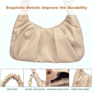 Classic Shoulder Bags for Women Cute Hobo Tote Mini Leather Handbag Clutch Purse Lightweight (Apricot)