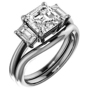 2 ct asscher cut colorless moissanite engagement ring set, wedding bridal ring set solitaire 10k 14k 18k gold sterling silver promise gift anniversary (white gold)