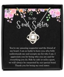 soul sister gifts for women, necklace for best friend, sister in law, bff, unbiological sister, bestie, unique friendship birthday present sentimental jewelry, long distance, crystal, cubic zirconia