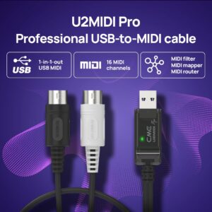 CME U2MIDI Pro - High-Speed USB MIDI Cable with Filter and Mapper - Plug & Play USB-to-MIDI Interface for Computer/Laptop/PC to MIDI Instrument/Device - 6.5ft