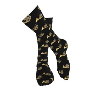 French Horn Pattern Athletic Socks For Men Women Cushion Thick Socks Daily For Running Flight Travel Mountaineering 20 In