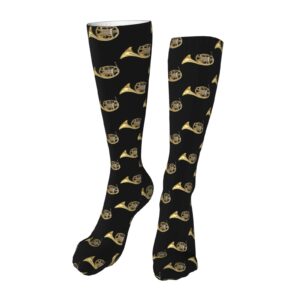 french horn pattern athletic socks for men women cushion thick socks daily for running flight travel mountaineering 20 in