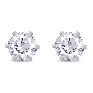 SAVEARTH DIAMONDS Moissanite Earring, Total 4.0ct 8.0mm EF Round Cut Lab Created Diamond, 18K White Gold Plated 925 Sterling Silver,Stud Earrings For Men Women