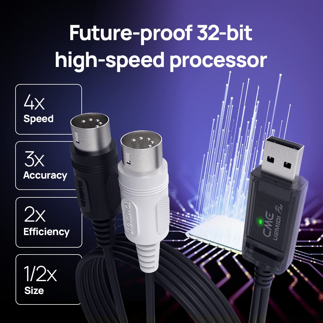 CME U2MIDI Pro - High-Speed USB MIDI Cable with Filter and Mapper - Plug & Play USB-to-MIDI Interface for Computer/Laptop/PC to MIDI Instrument/Device - 6.5ft