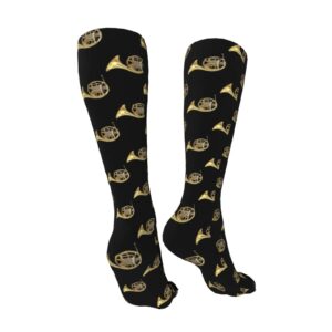 French Horn Pattern Athletic Socks For Men Women Cushion Thick Socks Daily For Running Flight Travel Mountaineering 20 In