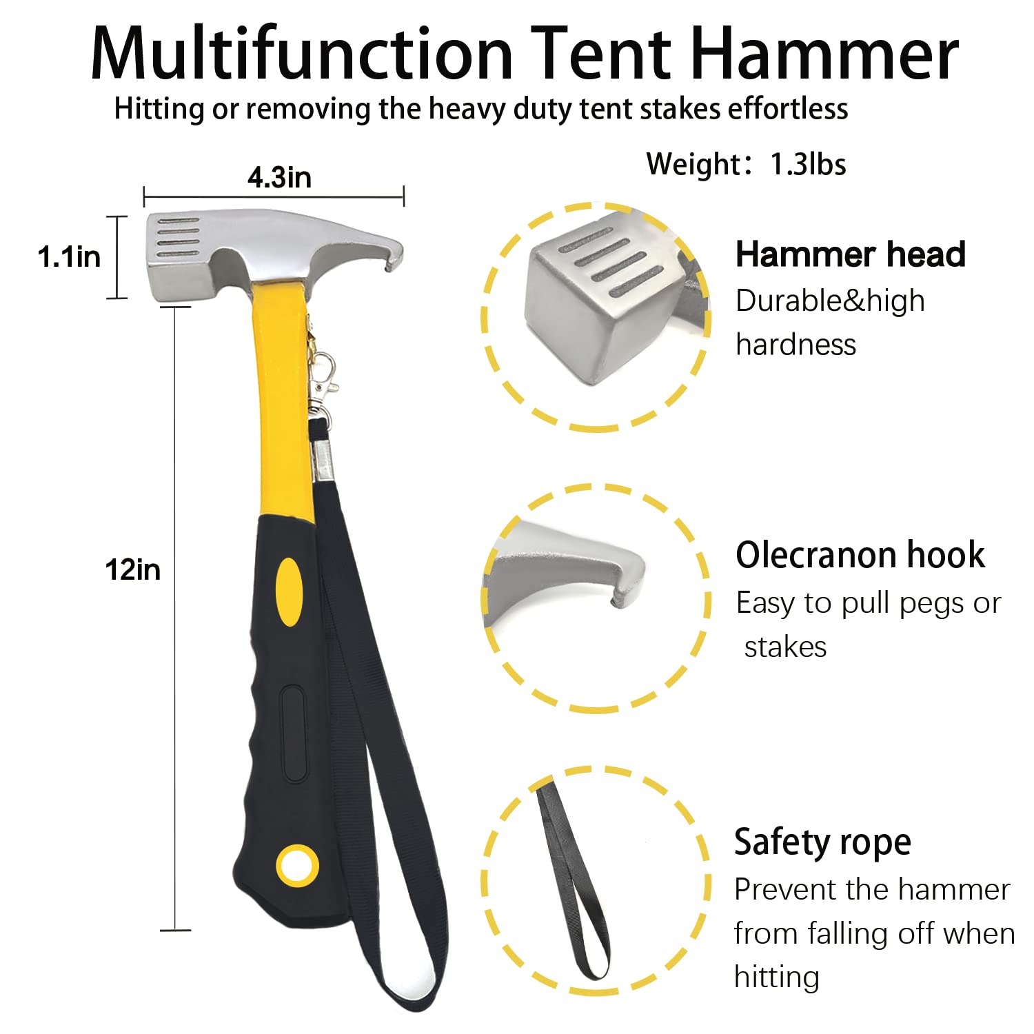 Tialero 8/12/16Pack Tent Stake with Hammer, 8/10/12/16in Heavy Duty Tent Stakes + 10in Tent Stakes Hammer+Storage Pouch, Forged Steel Tent Stakes Used on Rocks (12 Pack 10in Tent Stakes+Hammer)