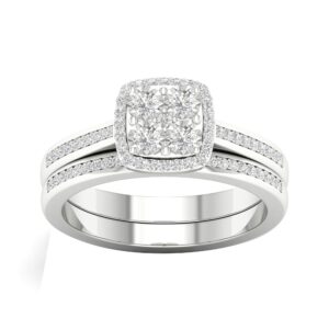 auriga fine jewelry 1/4cttw diamond engagement ring and wedding band bridal set sterling silver (color h-i, clarity i2) for women