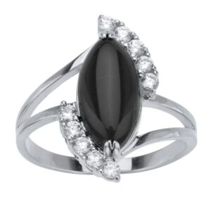 palmbeach jewelry yellow gold-plated or platinum-plated cubic zirconia marquise onyx ring size 10