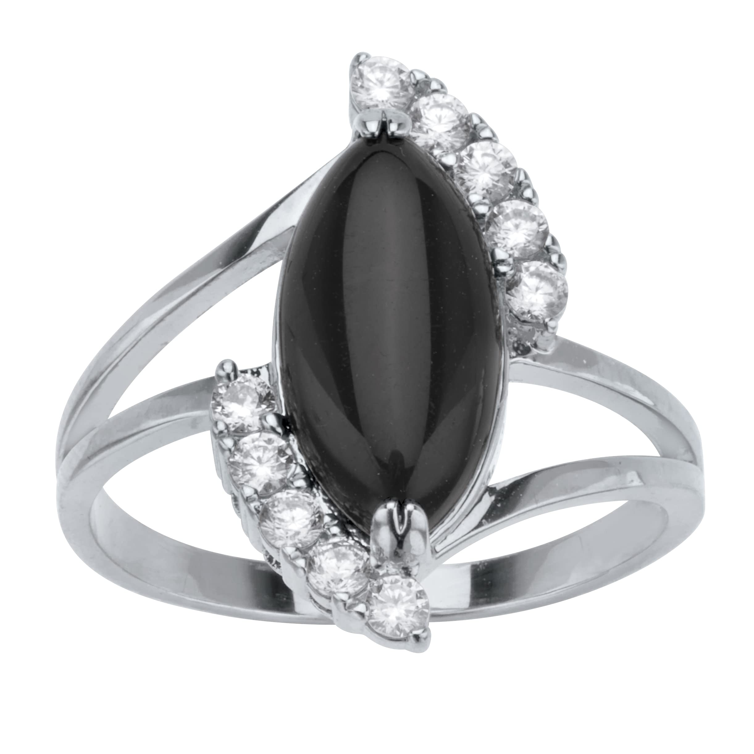 PalmBeach Jewelry Yellow Gold-Plated or Platinum-Plated Cubic Zirconia Marquise Onyx Ring Size 10