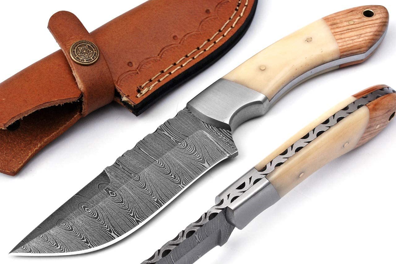 W TRADING Handmade Damascus Hunting Knife | Damascus Steel Blade Hunting Skinning Knife- Best For Outdoor Camping Skinner Deer Fishing Hiking EDC Survival Knives For Men