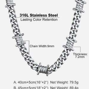 Bandmax Barbed Wire Choker Necklace for Women Men Stainless Steel Gothic Thorns Necklace Chain 16 Inches Women Chunky Punk Choker