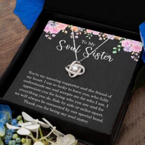 Soul Sister Gifts For Women, Necklace For Best Friend, Sister in Law, BFF, Unbiological Sister, Bestie, Unique Friendship Birthday Present Sentimental Jewelry, Long Distance, Crystal, Cubic Zirconia