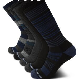 Nautica Men's Crew Dress Socks - 5 Pack Light-Cushion Crew Length Work Socks for Men - Classic Breathable Men's Socks, Size 6-12.5, Grey/Black Stripes