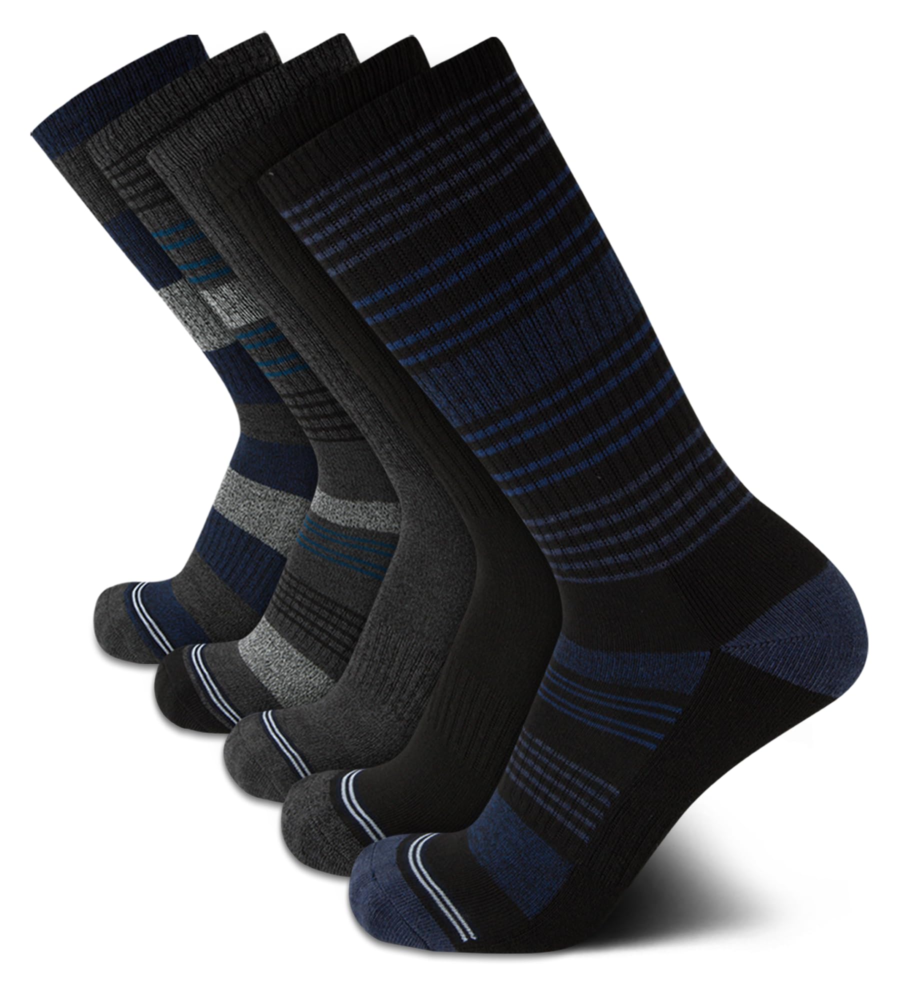 Nautica Men's Crew Dress Socks - 5 Pack Light-Cushion Crew Length Work Socks for Men - Classic Breathable Men's Socks, Size 6-12.5, Grey/Black Stripes