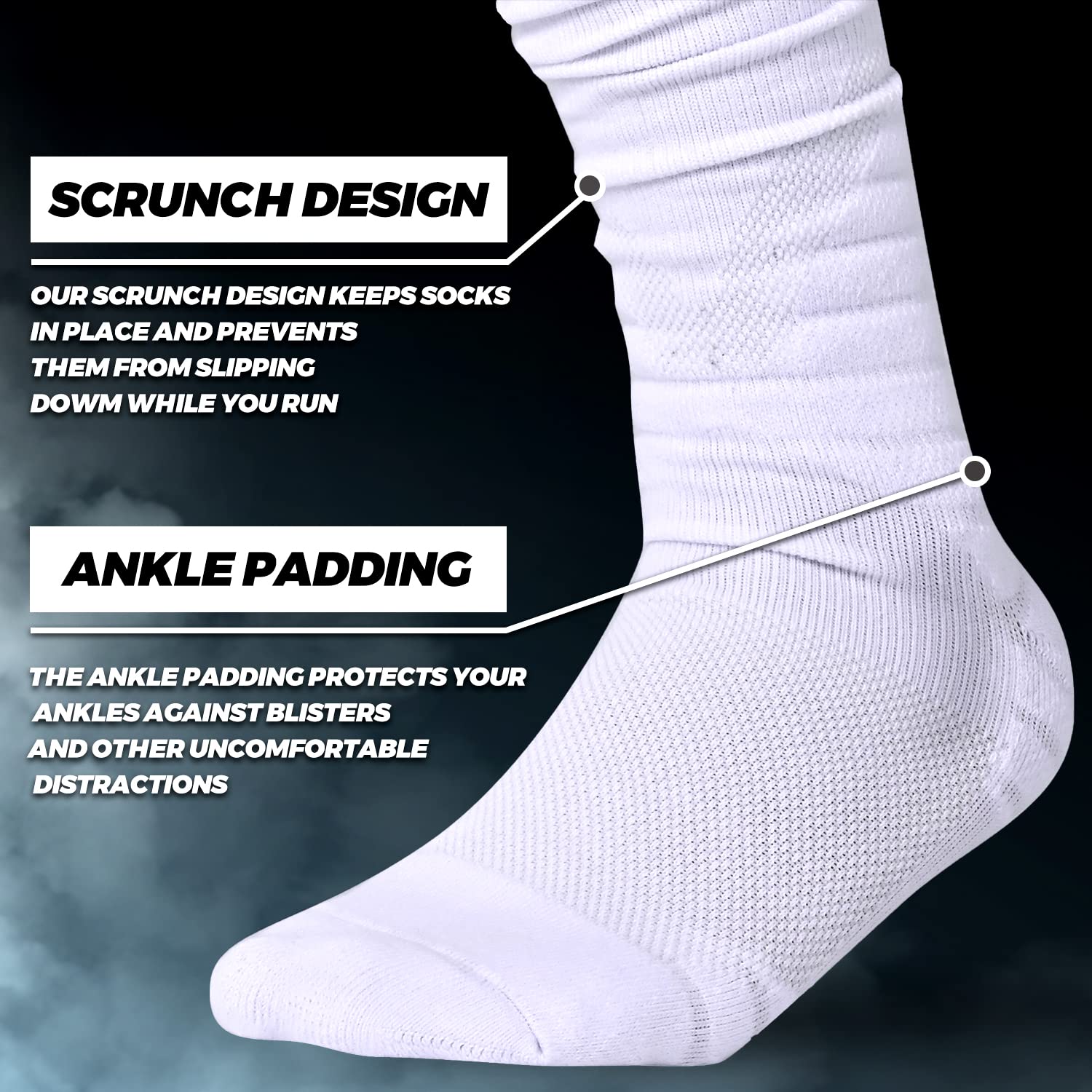 IRAMY Scrunch Ultra Long Football Socks 2 Packs Combed Cotton With Ankle Support Padded Knee High Socks Tube Sock Youth Adult