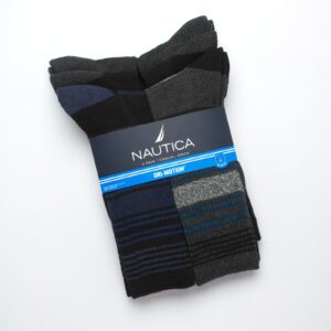 Nautica Men's Crew Dress Socks - 5 Pack Light-Cushion Crew Length Work Socks for Men - Classic Breathable Men's Socks, Size 6-12.5, Grey/Black Stripes