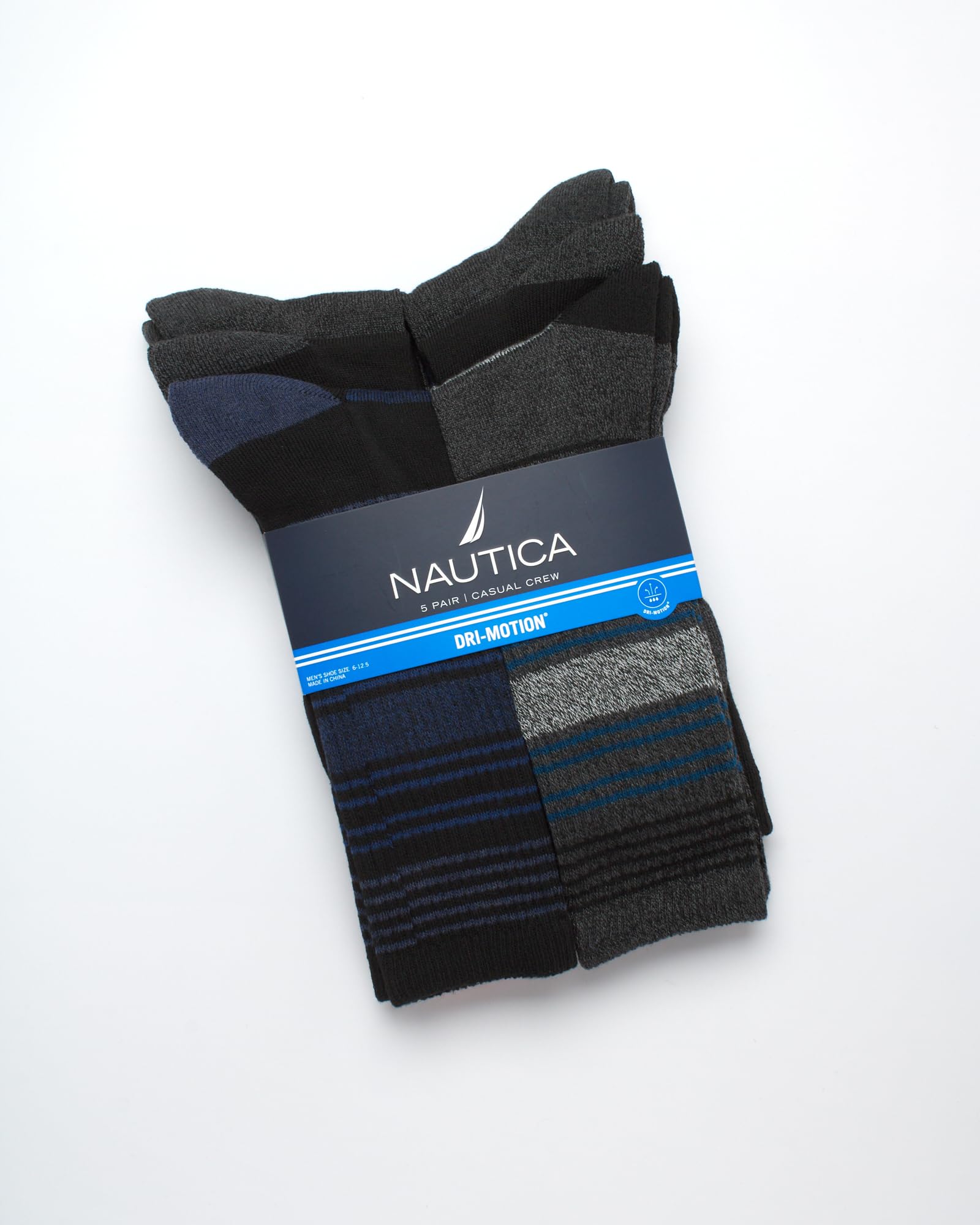 Nautica Men's Crew Dress Socks - 5 Pack Light-Cushion Crew Length Work Socks for Men - Classic Breathable Men's Socks, Size 6-12.5, Grey/Black Stripes