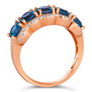 LE VIAN 3 Carat White and Blue Topaz Wedding Band Ring for Women in 14k Rose Gold Anniversary Promise Ring Size 7