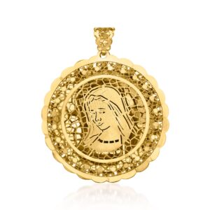 ross-simons italian 14kt yellow gold virgin mary filigree medallion pendant