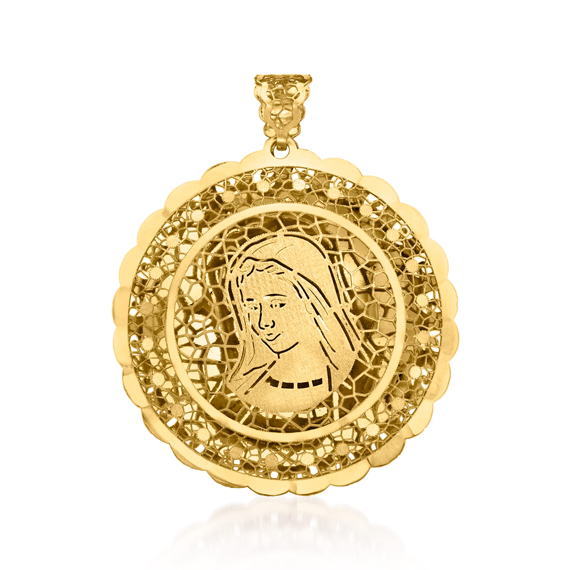 Ross-Simons Italian 14kt Yellow Gold Virgin Mary Filigree Medallion Pendant