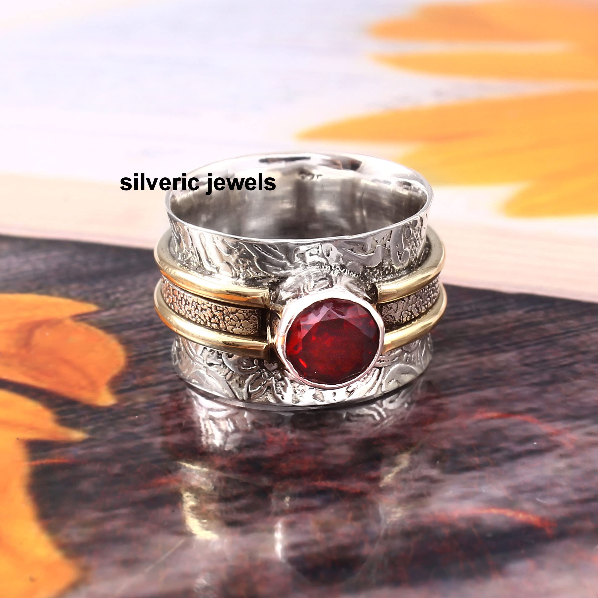 Precious Garnet gemstone Sterling silver ring Meditation band Handmade Designer ring Silver jewelry (13)