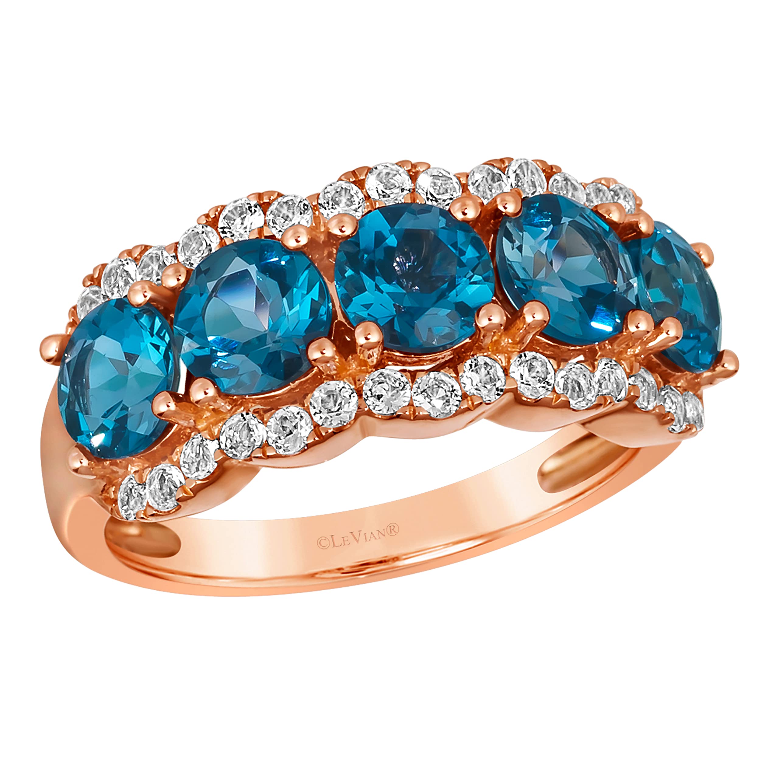 LE VIAN 3 Carat White and Blue Topaz Wedding Band Ring for Women in 14k Rose Gold Anniversary Promise Ring Size 7