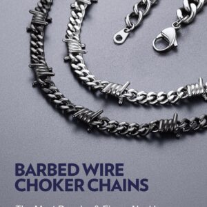 Bandmax Barbed Wire Choker Necklace for Women Men Stainless Steel Gothic Thorns Necklace Chain 16 Inches Women Chunky Punk Choker