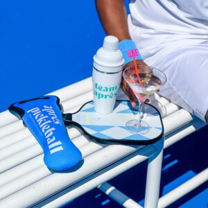 Swinton 3 Outdoor Pickleballs in Blue Neoprene Wine Bottle Bag - Pickleball Gift