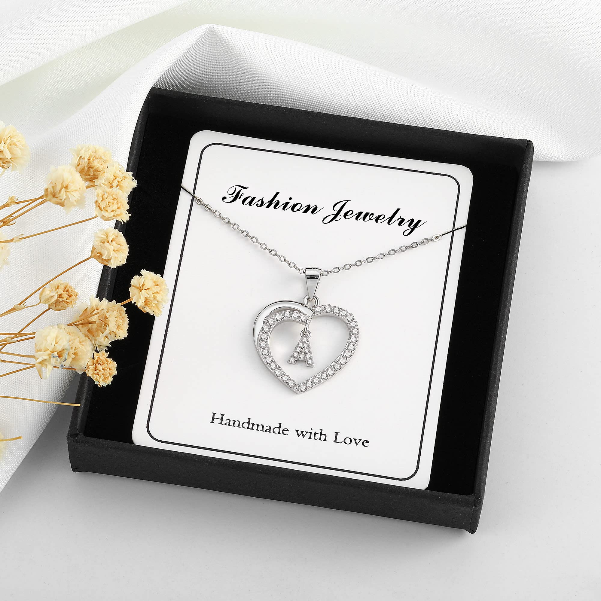 Hadoken Silver Heart Initial Necklaces for Women Girls, S925 Sterling Silver Letter C Pendant Initial Necklace for Women Teens Girls CZ Dainty Love Pendant Heart Necklace Jewelry Gifts for Teen Girls