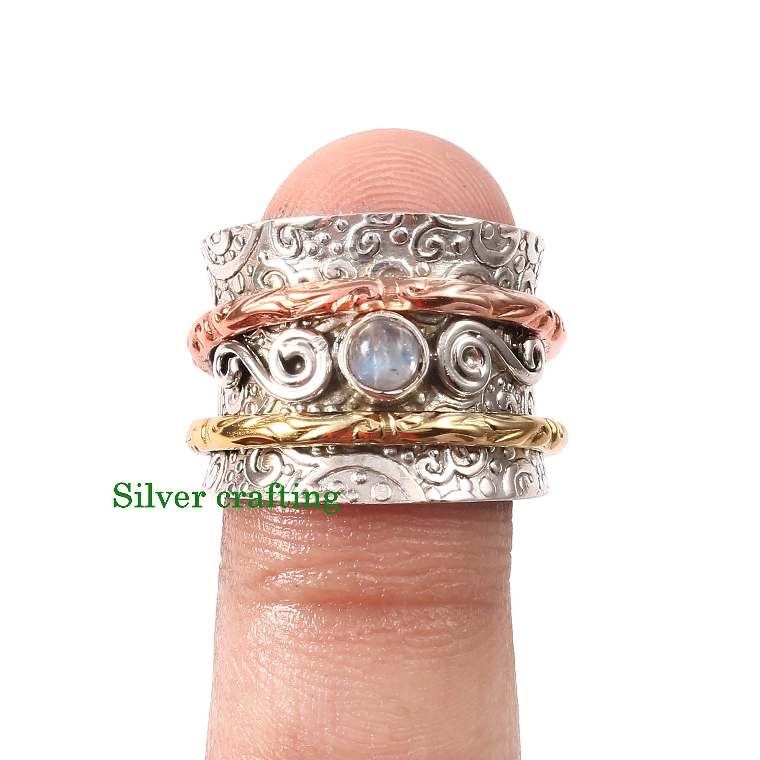 Infinity Design 925 Sterling Silver Spin Spinner Ring Rainbow Moonstone Gemstone Ring Meditation Jewelry (6)