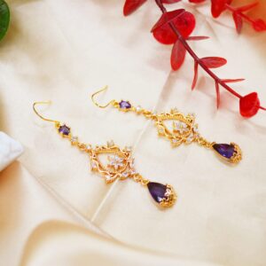 MOMOCAT 18K Gold Plated Purple Amethyst Crystals Flower Long Big Hoop Dangle Earrings Baroque Style Unique Costume Earrings Dangling Fashion Cute Jewelry for Women Teen Girls