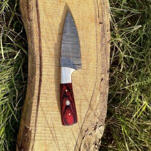 W TRADING Handmade Damascus Steel Hunting Knife Survival Fixed Blade Knife with Red Pukka Wood-Damascus Steel Blade Skinning Camping Knives For men and women With Leather Sheath