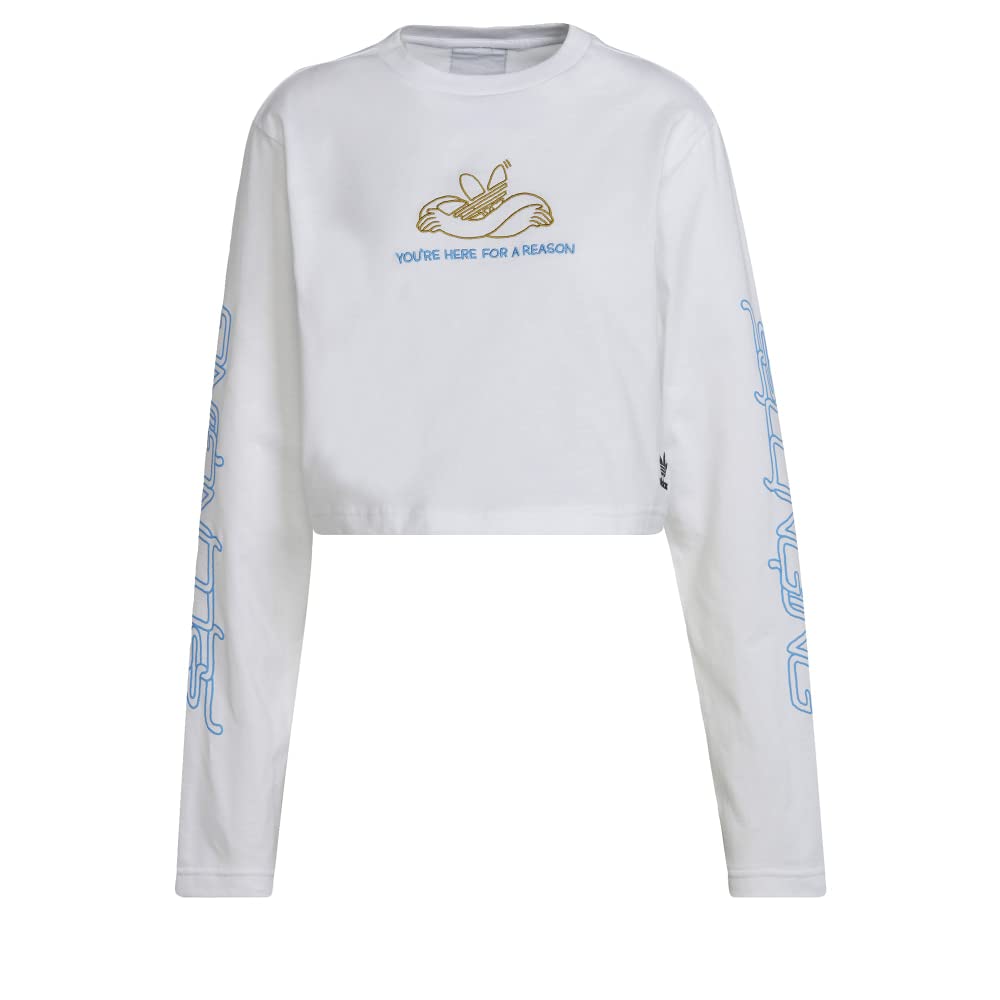 adidas Long Sleeve Crop Tee Women's, White, Size XL