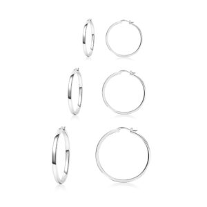 PABBEU Sterling Silver Hoop Earrings - 3 Pairs in 20mm, 30mm, 40mm - Lightweight and Hypoallergenic for Women