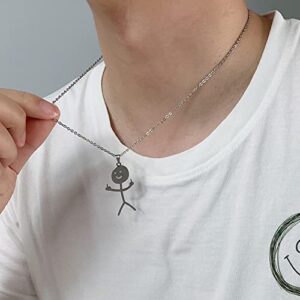 Stainless Steel Funny Doodle Necklace - Personalized Smiley Middle Finger Pendant Necklace, Unique Handmade Necklace Long Distance Friendship Jewelry Gift for Men Women (2pcs Silver)