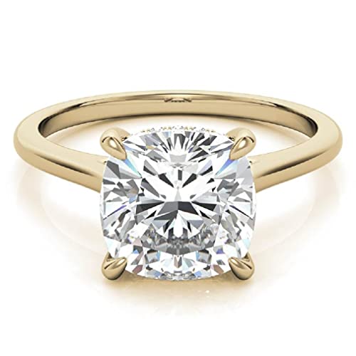 10K Solid Yellow Gold Handmade Engagement Rings, 3 CT Cushion Cut Moissanite Diamond Solitaire Wedding/Bridal Rings for Her/Women, Minimalist Ring Anniversary Ring For Gift (4.5)