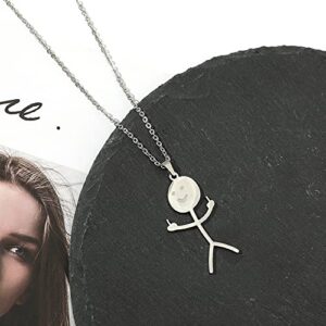 Stainless Steel Funny Doodle Necklace - Personalized Smiley Middle Finger Pendant Necklace, Unique Handmade Necklace Long Distance Friendship Jewelry Gift for Men Women (2pcs Silver)