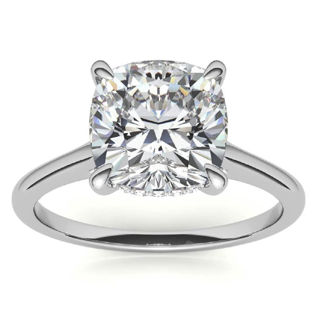 10K Solid White Gold Handmade Engagement Rings, 2 CT Cushion Cut Moissanite Diamond Solitaire Wedding/Bridal Rings for Her/Women, Minimalist Ring Anniversary Ring For Gift (12)