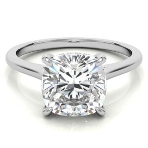 10K Solid White Gold Handmade Engagement Rings, 2 CT Cushion Cut Moissanite Diamond Solitaire Wedding/Bridal Rings for Her/Women, Minimalist Ring Anniversary Ring For Gift (12)