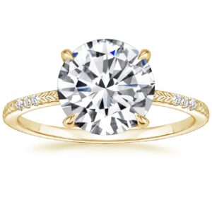 10k solid yellow gold handmade engagement ring 3.0 ct round cut moissanite diamond solitaire wedding/bridal ring set for women/her propose ring (5.5)