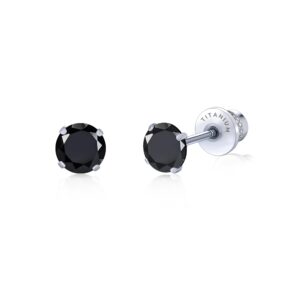 Limerencia Hypoallergenic G23 Implant Grade Titanium Screw Back Earrings Tragus 20G Helix F136 Piercing Post for Sensitive Ears Simulated Diamond Cartilage (5 mm, Black CZ)