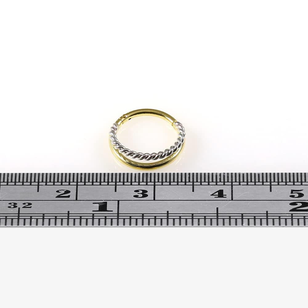 Two Tone Double Stack 14K Solid Yellow Gold and White Gold 18 Gauge Hinged Clicker Segment Ring Ear Septum Tragus Helix Piercing Jewellery