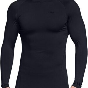 TSLA Men's Thermal Long Sleeve Compression Shirts, Mock/Turtleneck Winter Sports Running Base Layer Top, Core 2pack Mock Shirts Black/Black & Charcoal, Large