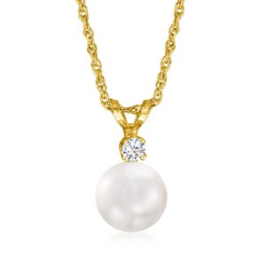 Ross-Simons 7-7.5mm Cultured Akoya Pearl Pendant Necklace With Diamond Accent in 14kt Yellow Gold. 20 inches