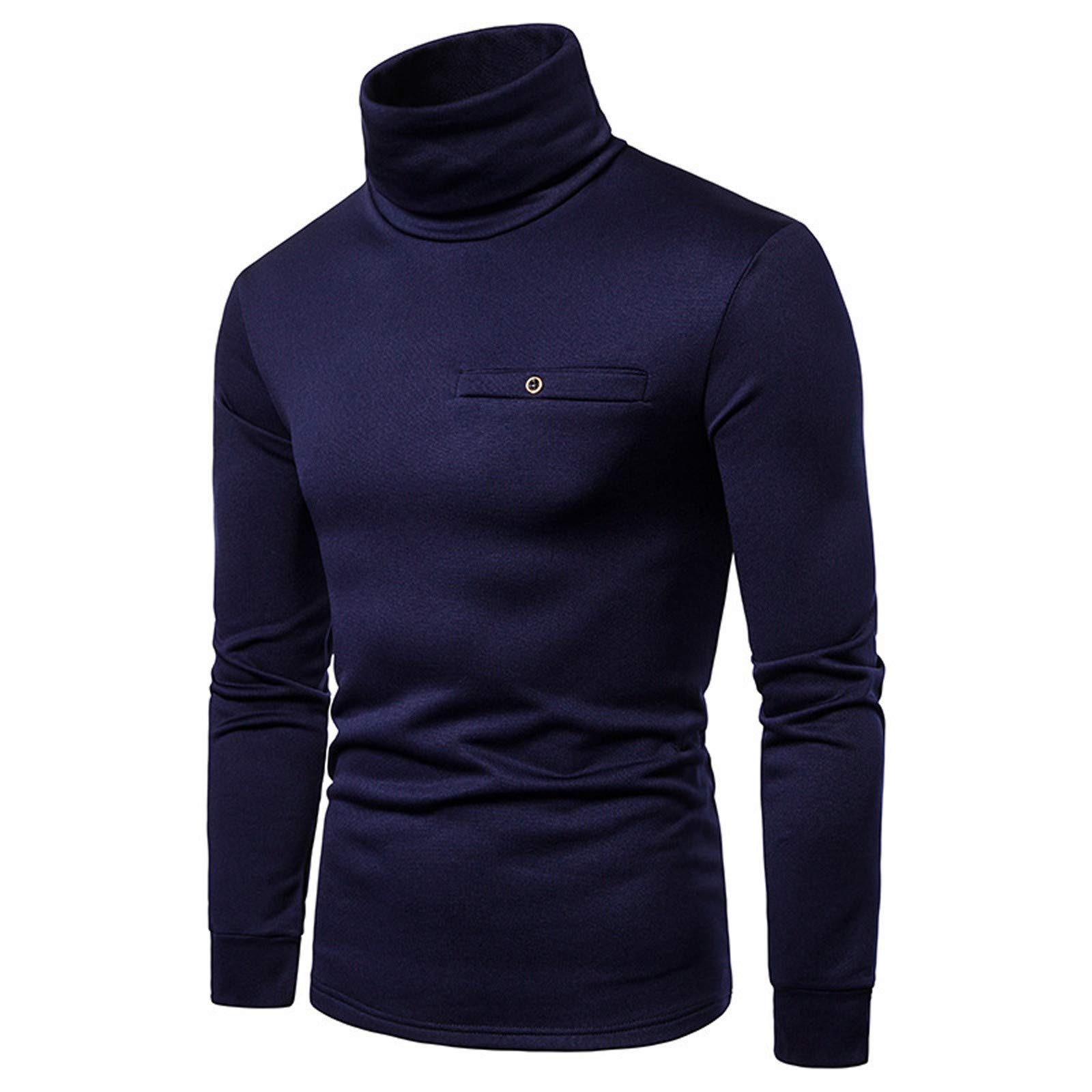 NRUTUP Men's Casual Slim Fit Basic Tops Knitted Thermal Turtleneck Pullover Sweater Lightweight Long Sleeve High Neck T-Shirt(D-Navy,XX-Large)