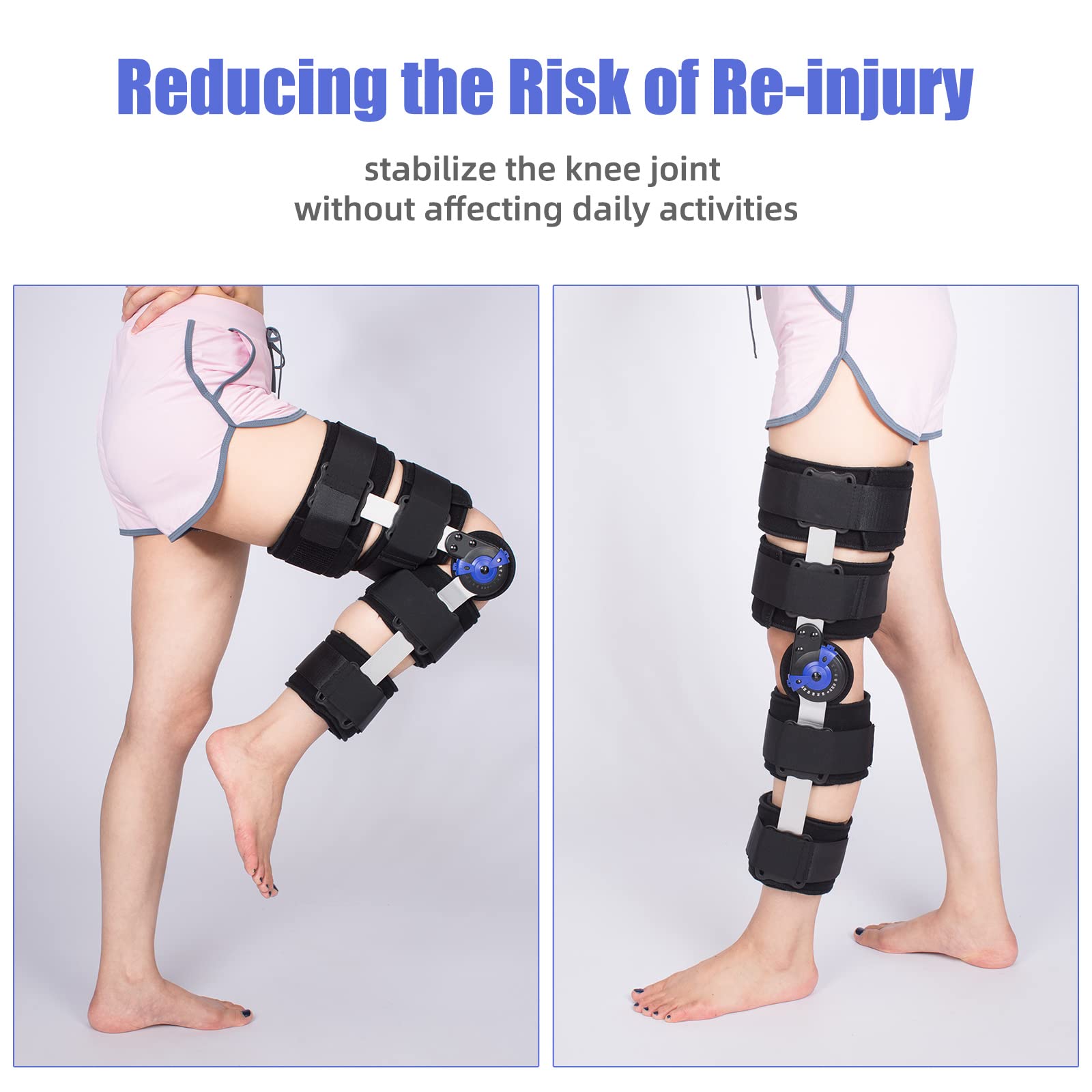 Tairibousy Hinged ROM Knee Brace Post Op Knee Brace Adjustable Knee Immobilizer Support with Side Leg Stabilizers