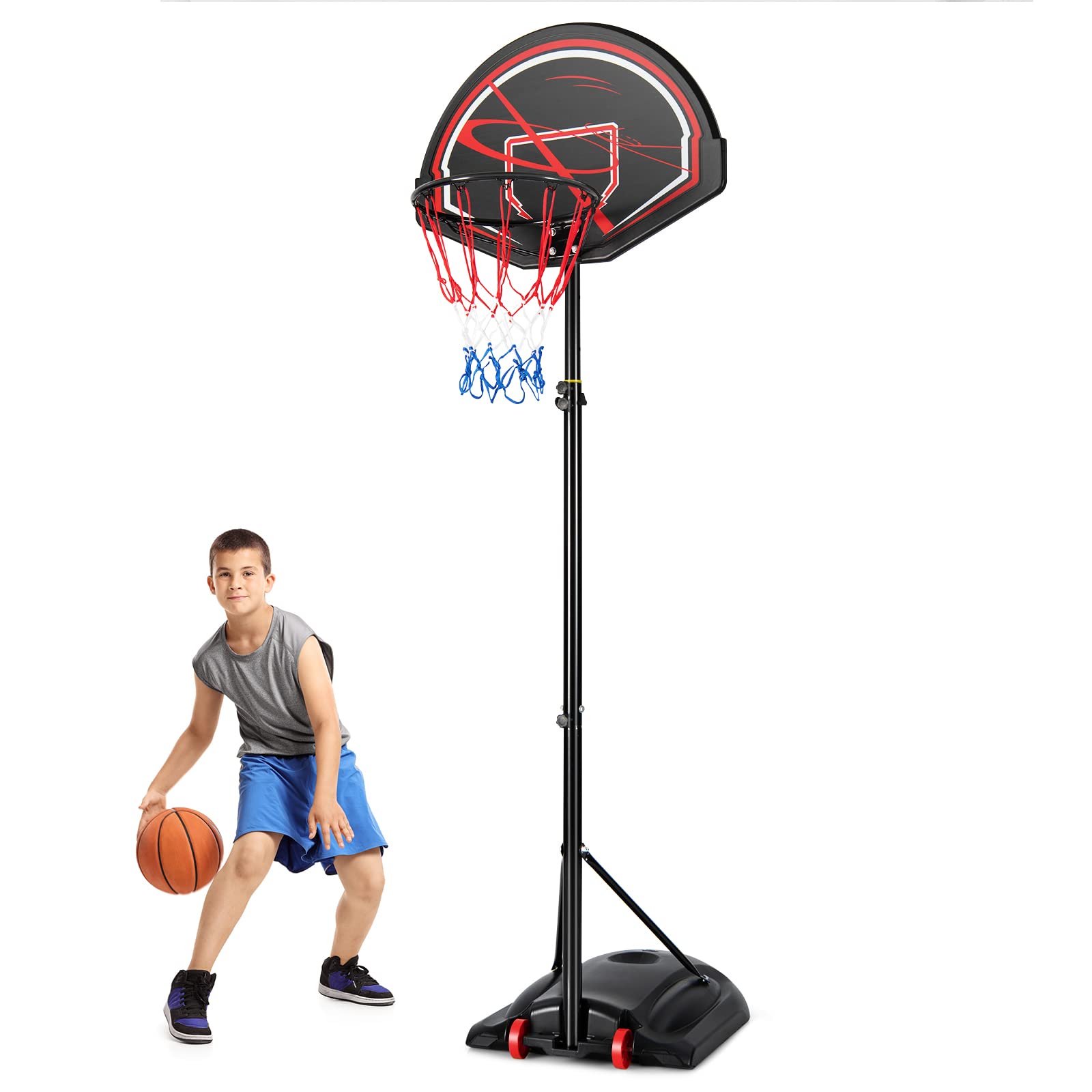 Goplus Portable Basketball Hoop Outdoor, 6.9-8.9 FT Height Adjustable Basketball Goal with 32’’ Shatterproof Backboard, Fillable Base, 2 Nets, 2 Wheels, Indoor Basketball Stand for Kids Youth Adults