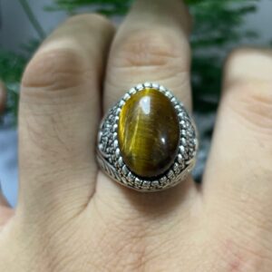 DALEGEM Genuine Yellow Tiger Eye Stone Ring for Men Women,Retro Vintage Quartz Crystal Gemstone Turkish Ring Jewelry Gift for Her Him, silver, Tiger Eye