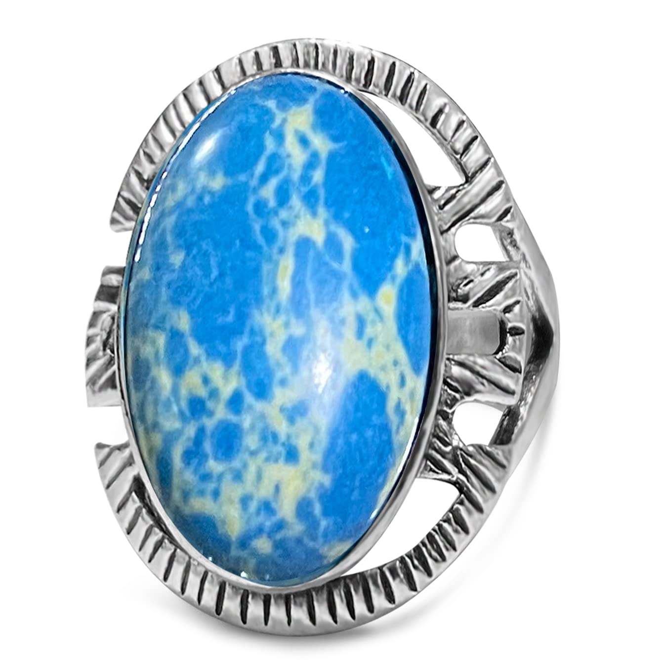 DALEGEM Turquoise Stone Ring for Women Men,Retro Vintage Thick Silver Plated Handmande Gemstone Western Ring Jewelry Gift (Turquoise_D, 8)